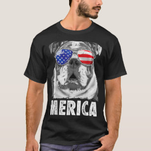 Camiseta Bulldog Inglés 4 De Julio Merica Hombres Bandera E