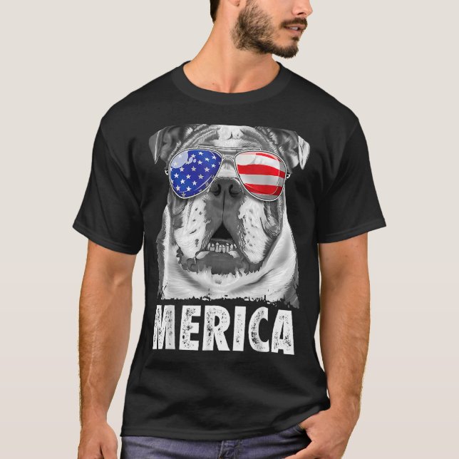Camiseta Bulldog Inglés 4 De Julio Merica Hombres Bandera E (Anverso)
