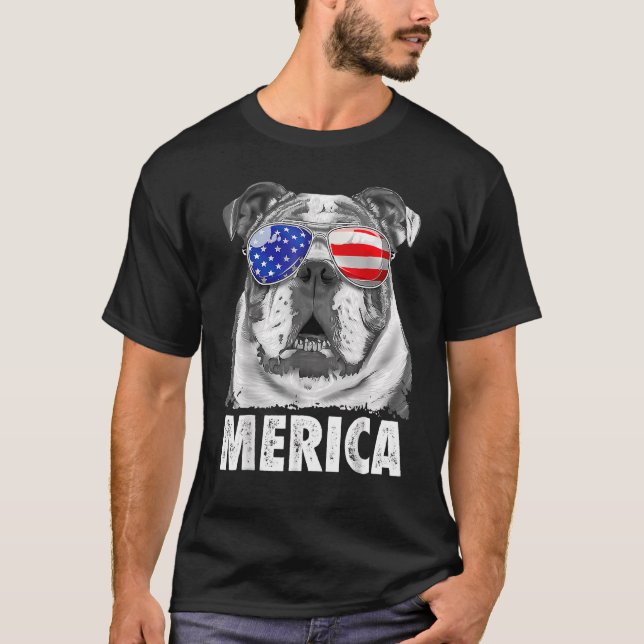 Camiseta Bulldog Inglés 4 De Julio Merica Hombres Bandera E (Anverso)