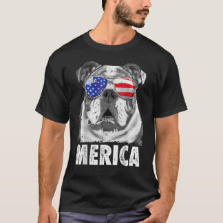 Camiseta Bulldog Inglés 4 De Julio Merica Hombres Bandera E
