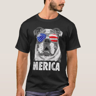 Camiseta Bulldog Inglés 4 De Julio Merica Hombres Bandera E