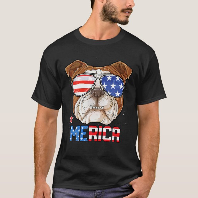 Camiseta Bulldog Inglés 4 De Julio Merica Hombres Mujeres A (Anverso)