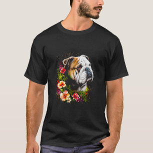 Camiseta Bulldog inglés acuarela con flores 68