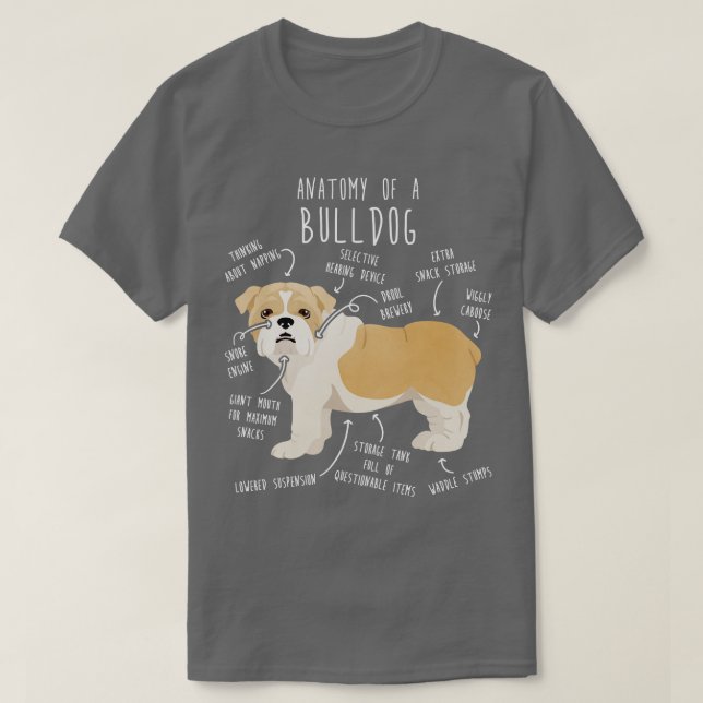 Camiseta Bulldog inglés Amanecer y anatomía de perro blanco (Diseño del anverso)