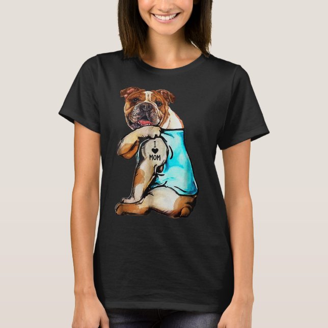 Camiseta Bulldog inglés - Amo a mamá Tattoo Día de la Madre (Anverso)