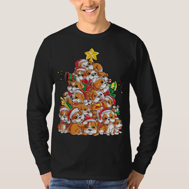 Camiseta Bulldog inglés Árbol de Navidad Perro Santa Navida (Anverso)
