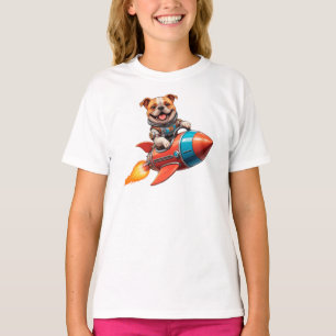Camiseta Bulldog inglés Astronauta con paseo en cohetes - E