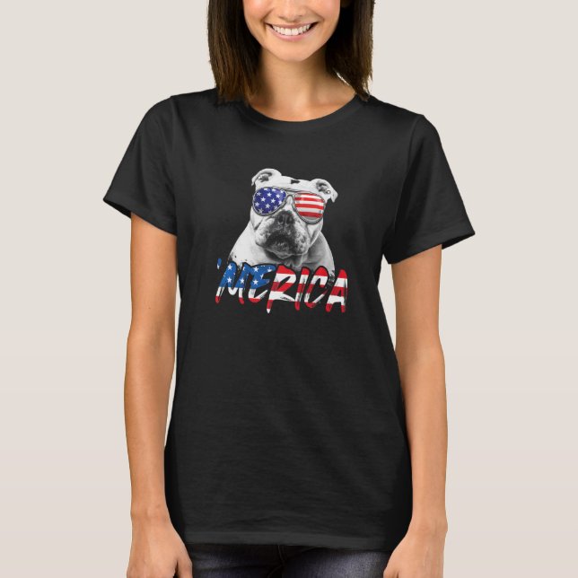 Camiseta Bulldog inglés Bandera estadounidense perro patrió (Anverso)