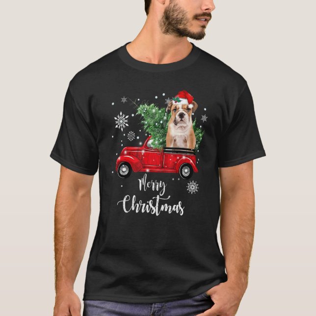 Camiseta Bulldog inglés cachorros viajan Navidades de Camió (Anverso)
