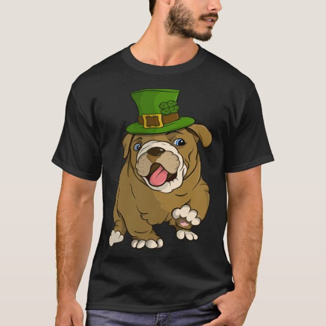 Camiseta Bulldog inglés con Gorra verde St Patrick (Anverso)