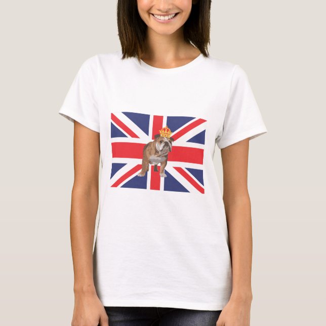 Camiseta Bulldog inglés con la corona y Union Jack (Anverso)