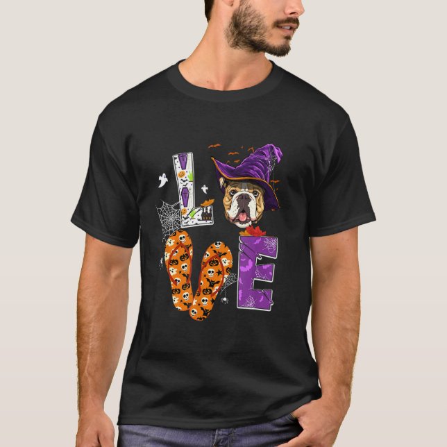 Camiseta Bulldog inglés disfraz Gorra de brujas de Hallowee (Anverso)