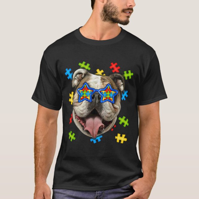 Camiseta Bulldog inglés dulce Autismo Rompecabezas Gafas de (Anverso)