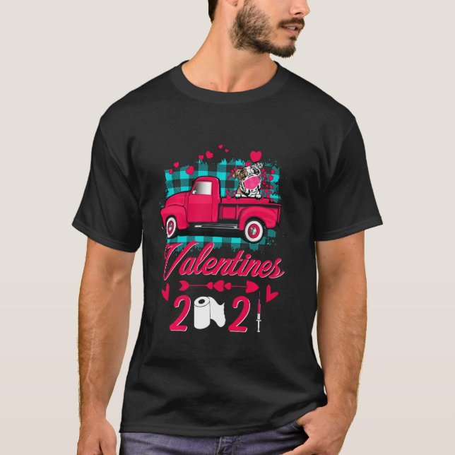 Camiseta Bulldog inglés Face Mask Valentines 2021 Truck Do (Anverso)