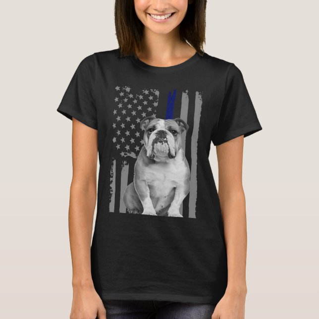 Camiseta BULLDOG INGLÉS - FLAG American Thin Blue Line USA (Anverso)