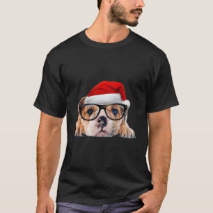 Camiseta Bulldog inglés Gafas de cachorro Perro Santa Hat C