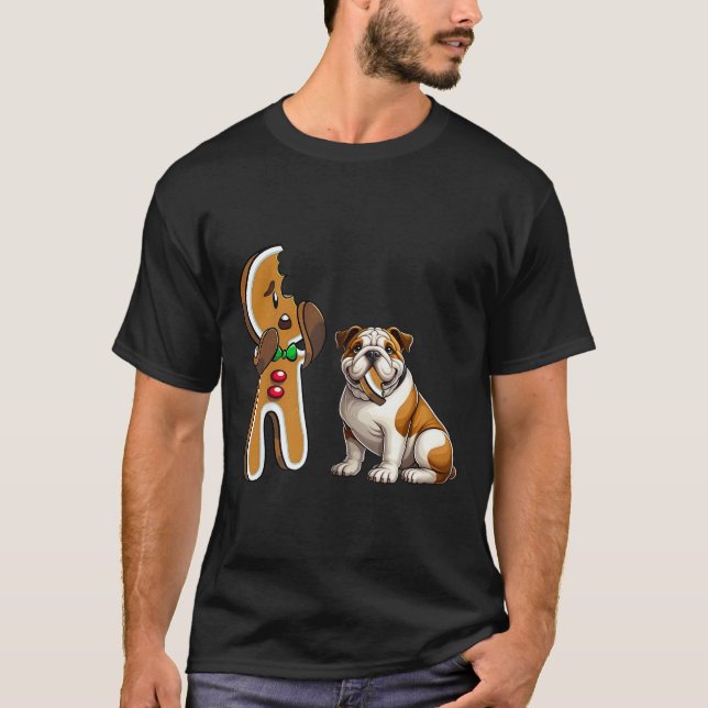 Camiseta Bulldog inglés gracioso perro mordiendo pan de jen (Anverso)