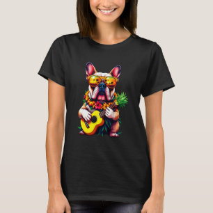 Camiseta Bulldog inglés hawaiano y ukelele de piña verano