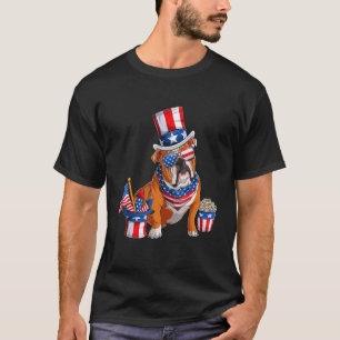 Camiseta Bulldog inglés lindo 4 de julio Bandera estadounid