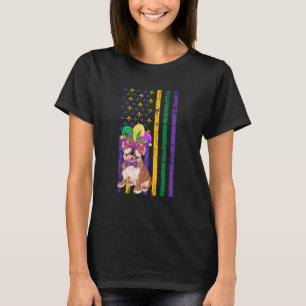 Camiseta Bulldog inglés lindo Mardi Gras Bandera estadounid
