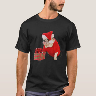Camiseta Bulldog inglés lindo Santa Hat Fun Image Funny Chr