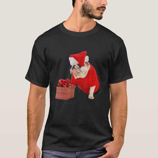Camiseta Bulldog inglés lindo Santa Hat Fun Image Funny Chr (Anverso)