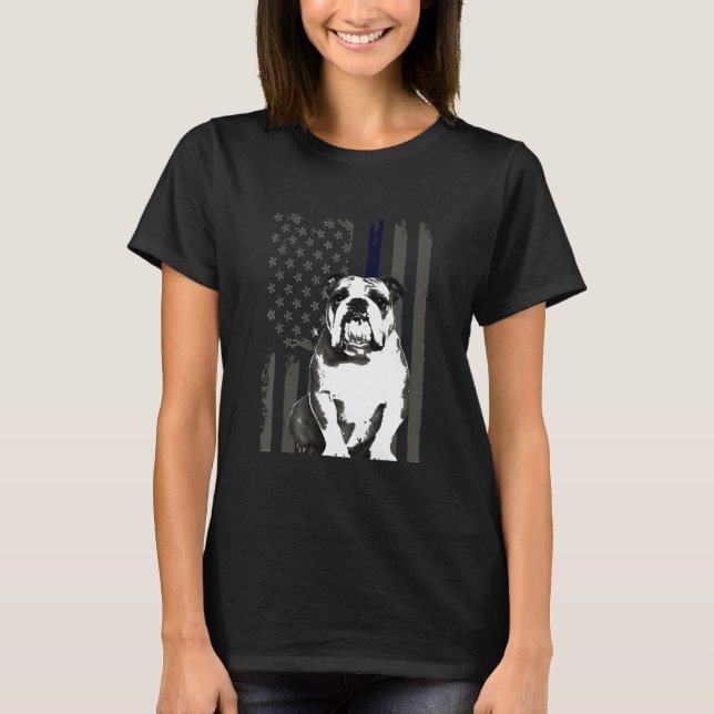 Camiseta Bulldog Inglés Línea Azul delgada Bandera De Los E (Anverso)