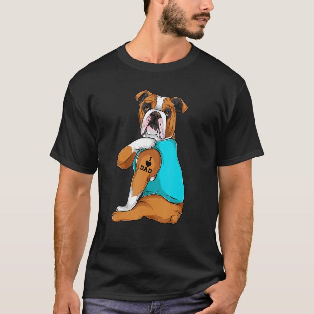 Camiseta Bulldog inglés masculino amo a papá vestido tato p (Anverso)