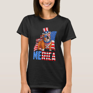 Camiseta Bulldog Inglés Merica 4 De Julio Estadounidense Fl