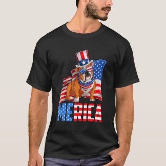 Camiseta Bulldog Inglés Merica 4 De Julio Estadounidense Fl
