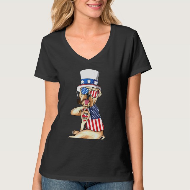 Camiseta Bulldog Inglés Merica 4 De Julio Sungla Estadounid (Anverso)