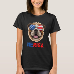 Camiseta Bulldog Inglés Merica Gafas De Sol Bandera Estadou