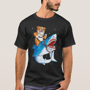 Camiseta Bulldog inglés montando tiburón jawsome Dog Lover 
