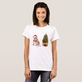 Camiseta Bulldog inglés Navidades graciosos perro con árbol