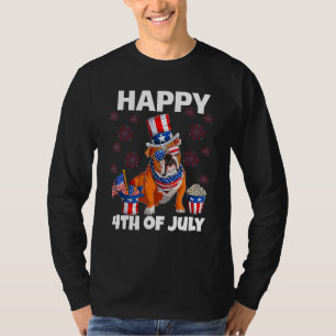 Camiseta Bulldog Inglés Perro Bandera Americana Feliz 4 De