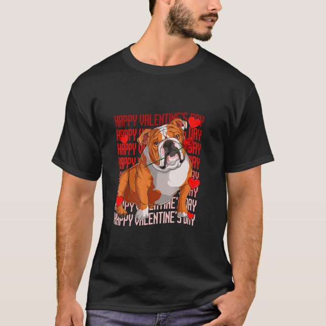 Camiseta Bulldog inglés Perro Corazón Rojo Feliz San Valent (Anverso)
