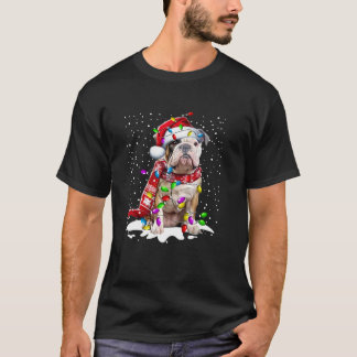 Camiseta Bulldog inglés Perro iluminando Navidad Santa Hat