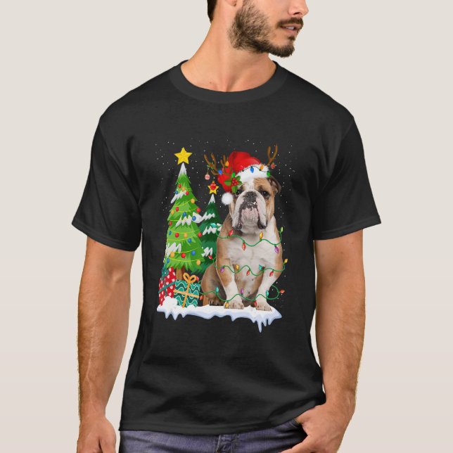 Camiseta Bulldog inglés Perro Santa Hat Navidades de renos  (Anverso)