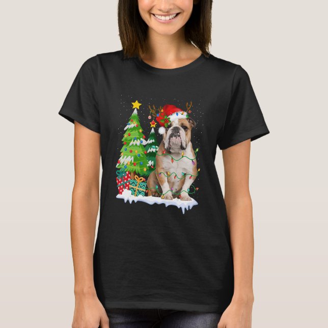 Camiseta Bulldog inglés Perro Santa Hat Navidades de renos  (Anverso)