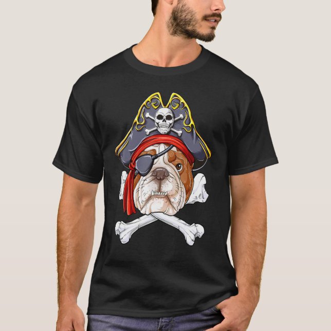 Camiseta Bulldog inglés Pirate Jolly Roger Flag Skull Cros (Anverso)