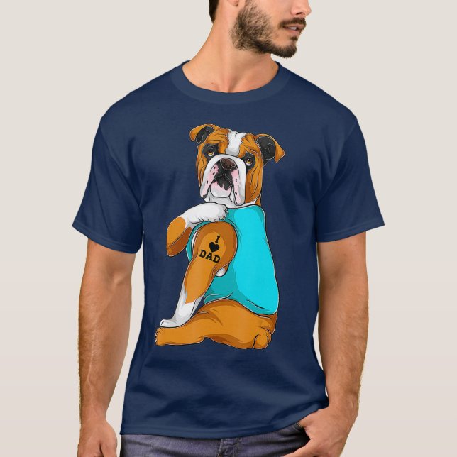 Camiseta Bulldog inglés que amo a papá Tattoo (Anverso)