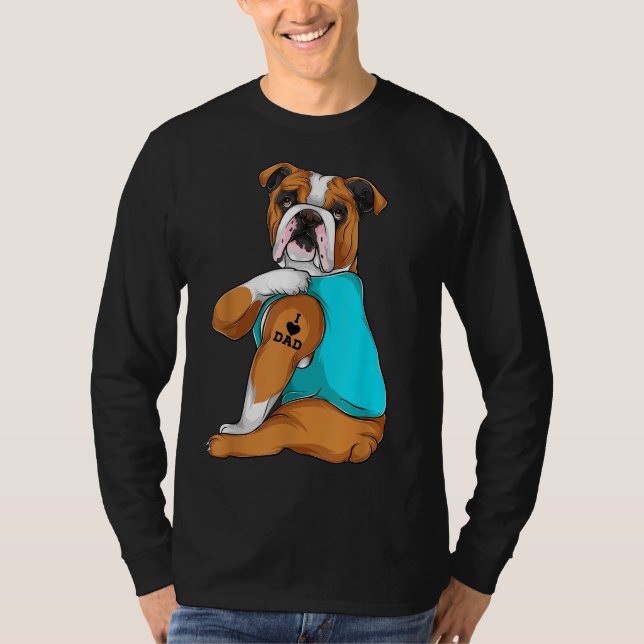 Camiseta Bulldog inglés que amo a papá vestido de tatuaje p (Anverso)