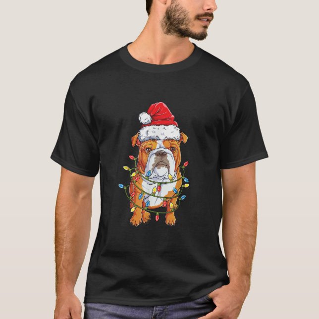 Camiseta Bulldog inglés Santa Christmas Tree Enfoca la Navi (Anverso)