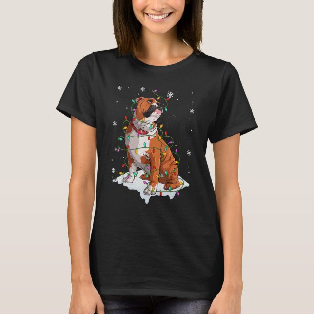 Camiseta Bulldog inglés Santa Christmas Tree Lights Xmas B (Anverso)
