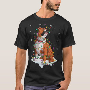 Camiseta Bulldog inglés Santa Christmas Tree Lights Xmas B