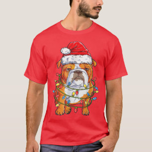 Camiseta Bulldog inglés Santa Christmas Tree Lights Xmas B