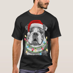 Camiseta Bulldog inglés Santa Christmas Tree Lights Xmas B