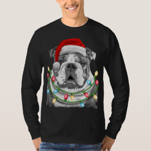 Camiseta Bulldog inglés Santa Christmas Tree Lights Xmas D
