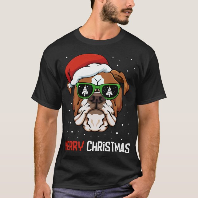 Camiseta Bulldog inglés Santa Hat Navidades Pajama Perro X- (Anverso)