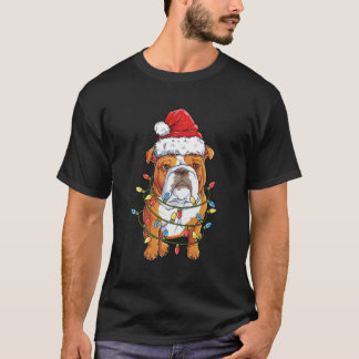 Camiseta Bulldog inglés Santa Tree enciende regalos de navi